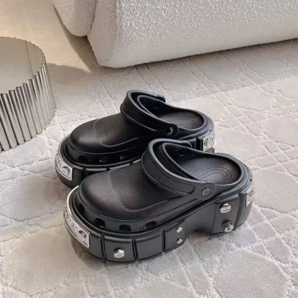 Balenciaga women's black platform crocs sandals